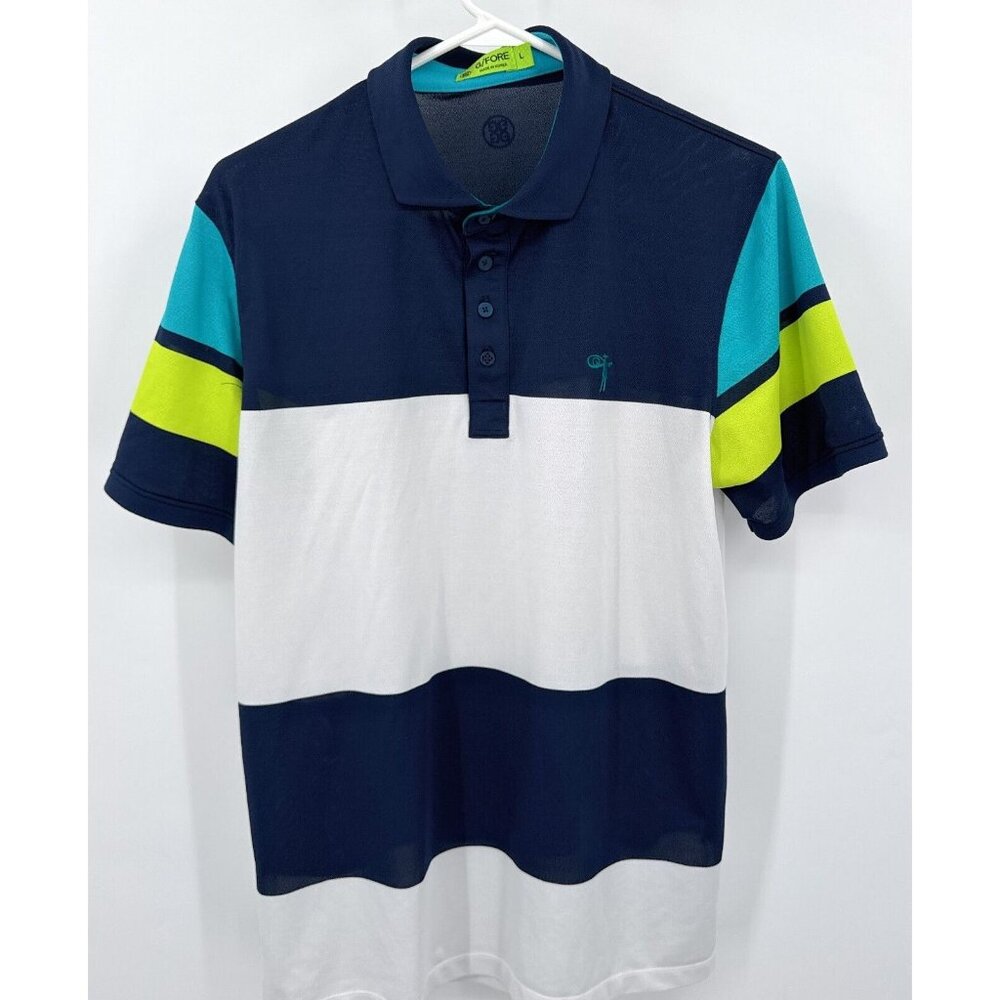 G/Fore Polo Shirt Mens Large Blue White Golf Club Short‎ Sleeve Embroidered